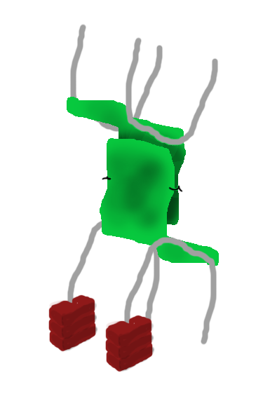 two chairs interlocked and balanced (sketch)